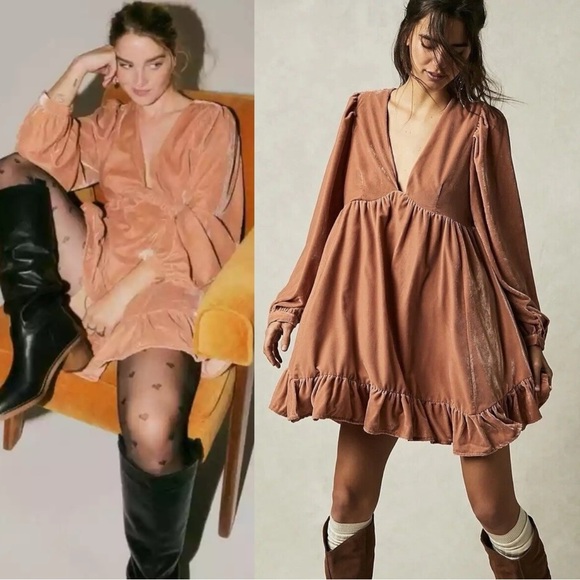 Free People Estella Velvet Mini Dress Rose Pearl XS NWT Coquette Valentine’s - Picture 3 of 17